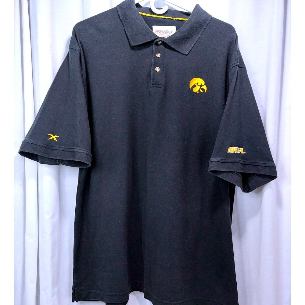 Press Box Iowa‎ Hawkeyes Black Polo Shirt Flying Hawk Logo NCAA Mens Size 2XL